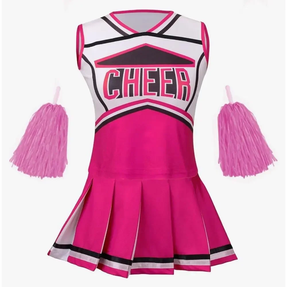 Yolsun Girls 10-11yrs Pink, Black, & White Cheerleader Halloween Costume New